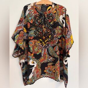 Johnny Was Camelia Lace Eyelet Silk Tunic Blouse 1X